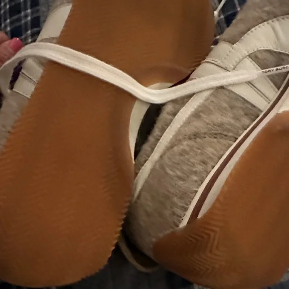 Tory Burch Tan and Cream Textured Sneakers
